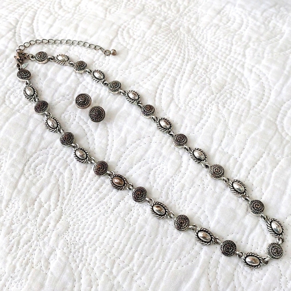 Avon Silver 16" Necklace Earrings Set Choker Vintage